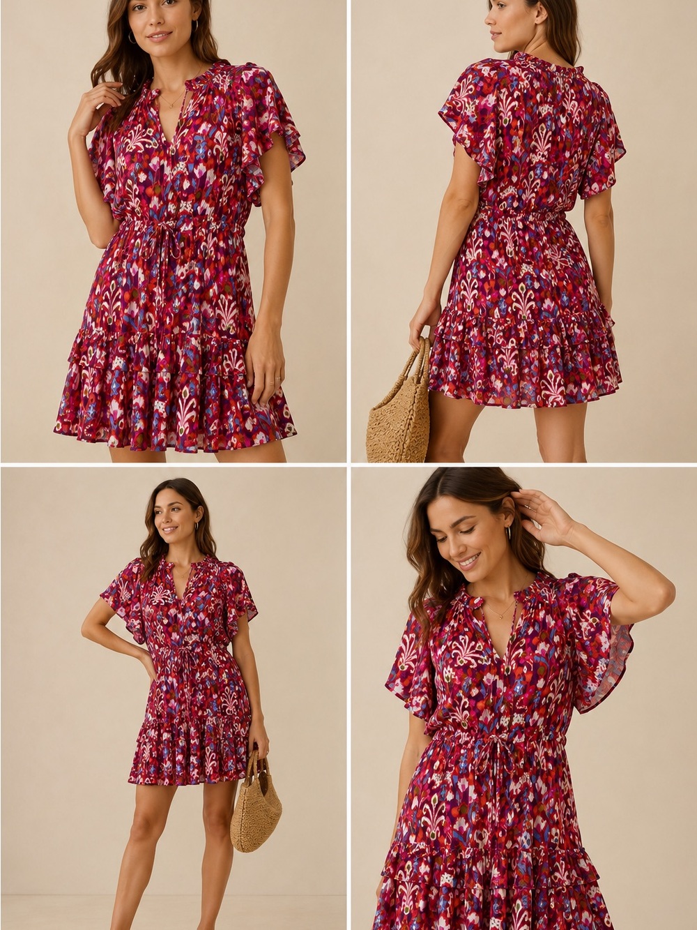 Anthropologie Women’s M Boho Floral Mini Dress Flutter Sleeve 100% Viscose